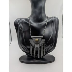 Silver Toned Chain‎ Necklace With Chain Pendant